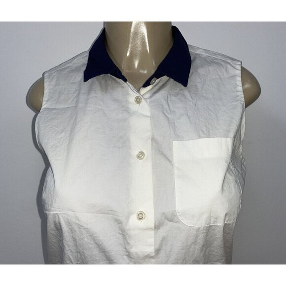 Kate Spade white blue collar button down sleeveless top size 4 - Picture 2 of 5